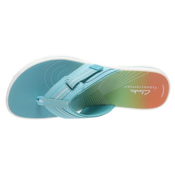 Clarks Cloud Steppers Breeze Sea Flip Flops Turquoise/Coral Ombre 🆕⌚📦🏃💨🚚 - Picture 11 of 16